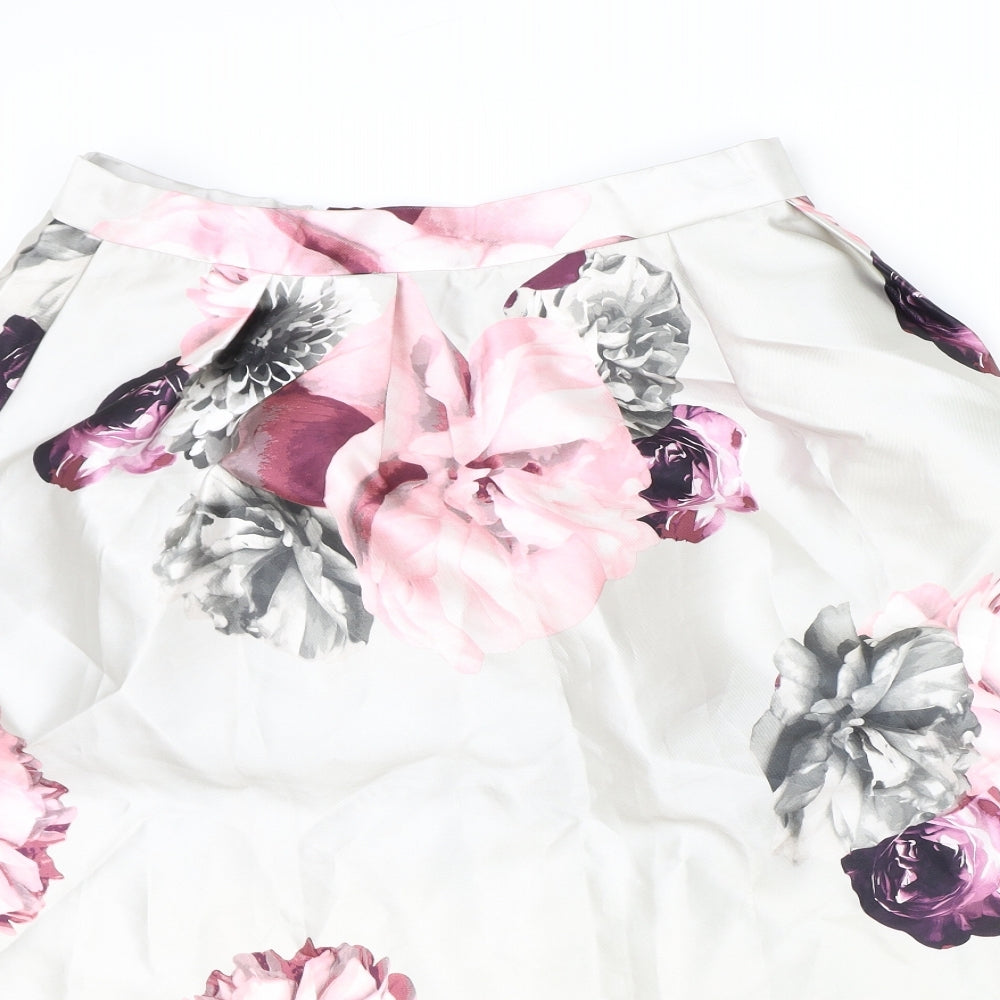 Luxe Womens Grey Floral Polyester A-Line Skirt Size 16 Zip