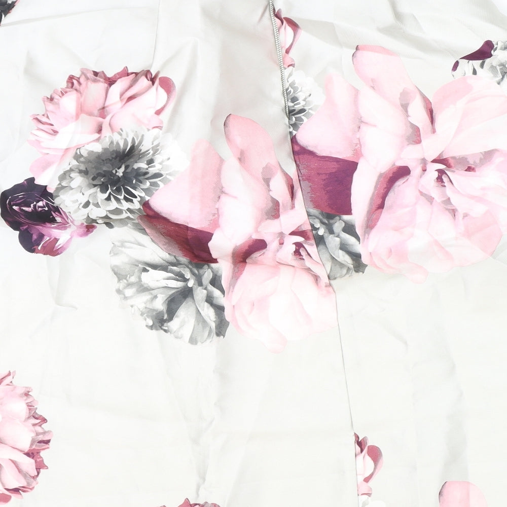 Luxe Womens Grey Floral Polyester A-Line Skirt Size 16 Zip