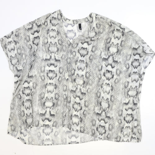 H&M Womens Grey Geometric Polyester Basic Blouse Size 12 V-Neck