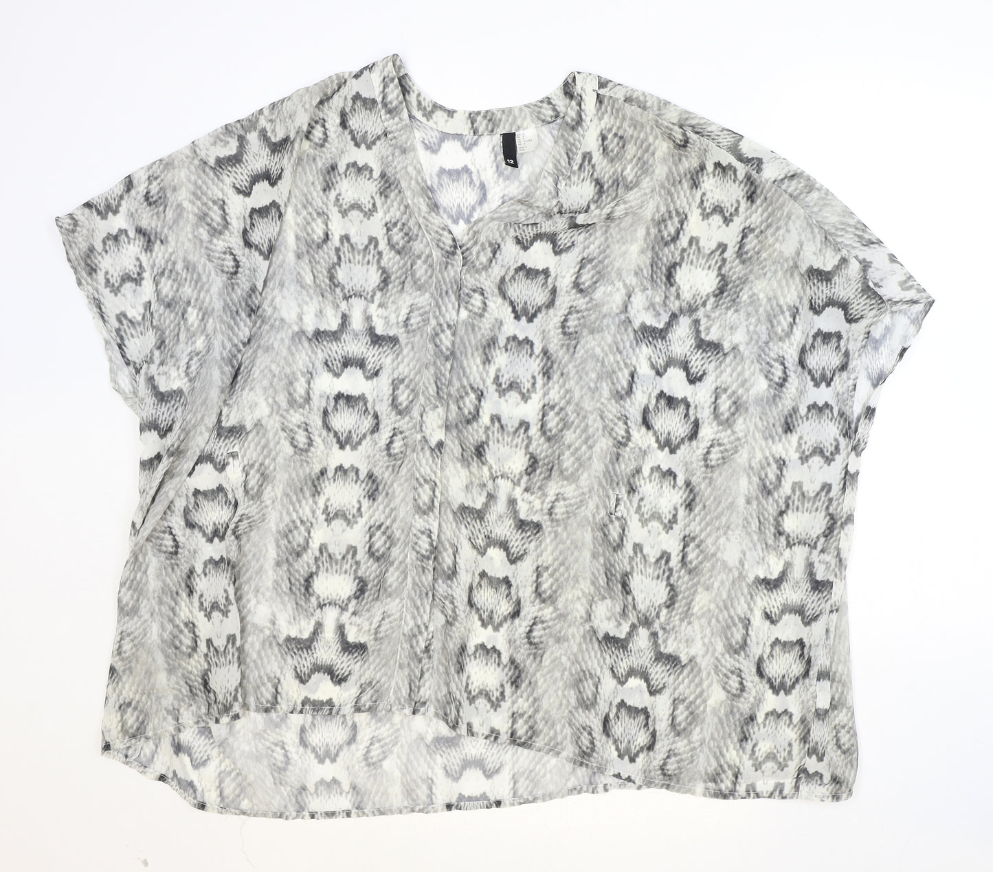 H&M Womens Grey Geometric Polyester Basic Blouse Size 12 V-Neck