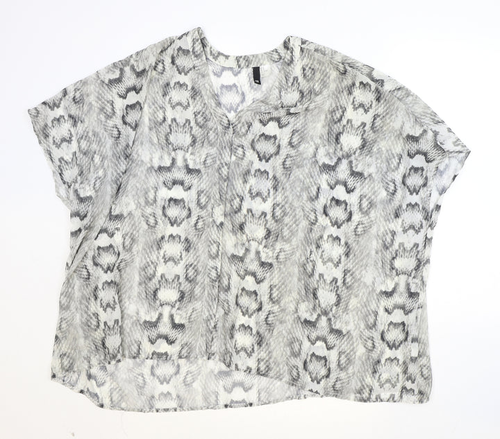 H&M Womens Grey Geometric Polyester Basic Blouse Size 12 V-Neck