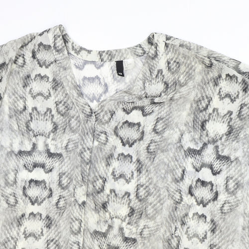 H&M Womens Grey Geometric Polyester Basic Blouse Size 12 V-Neck