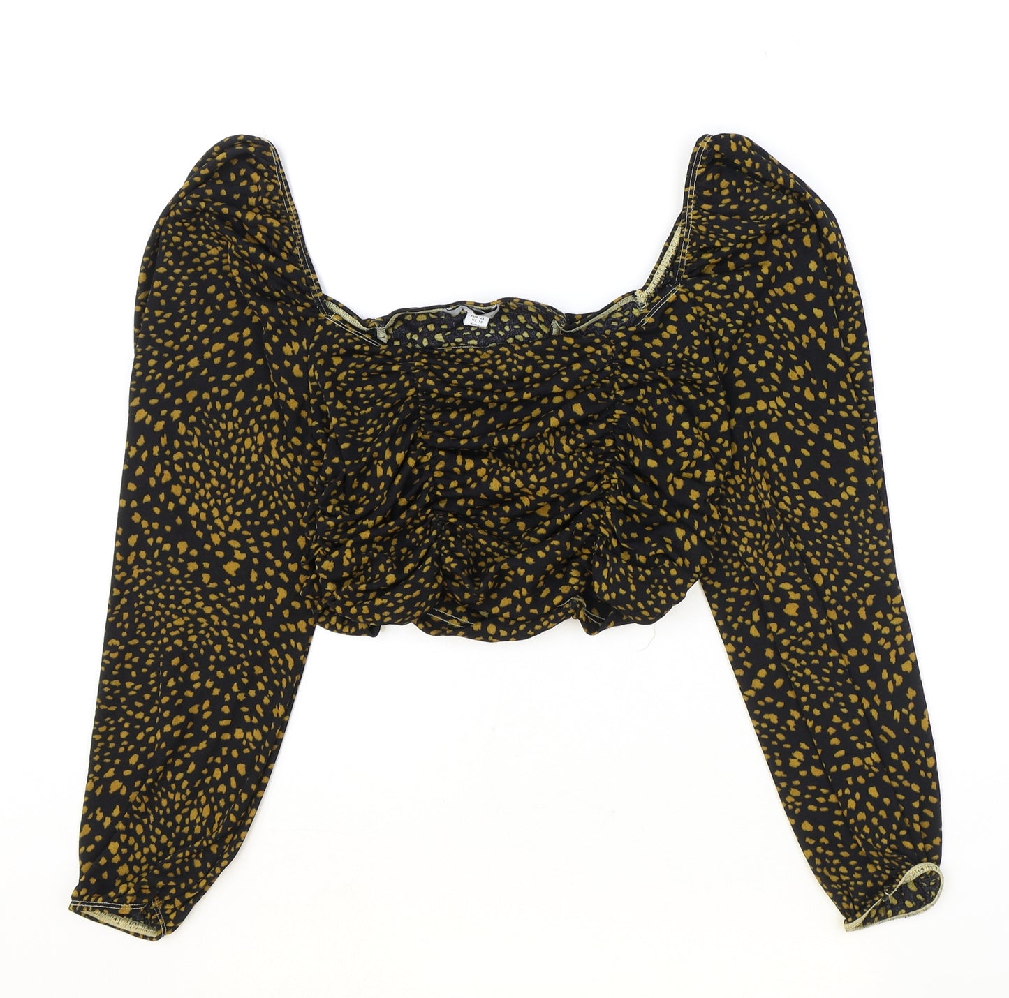 Topshop Womens Black Geometric Polyester Cropped Blouse Size 18 Square Neck