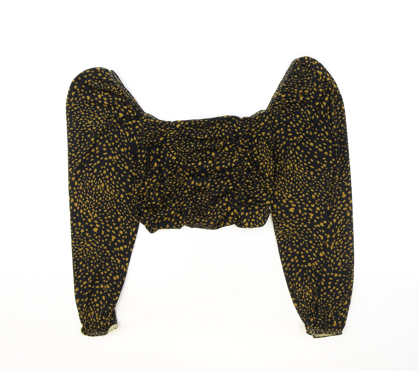 Topshop Womens Black Geometric Polyester Cropped Blouse Size 18 Square Neck