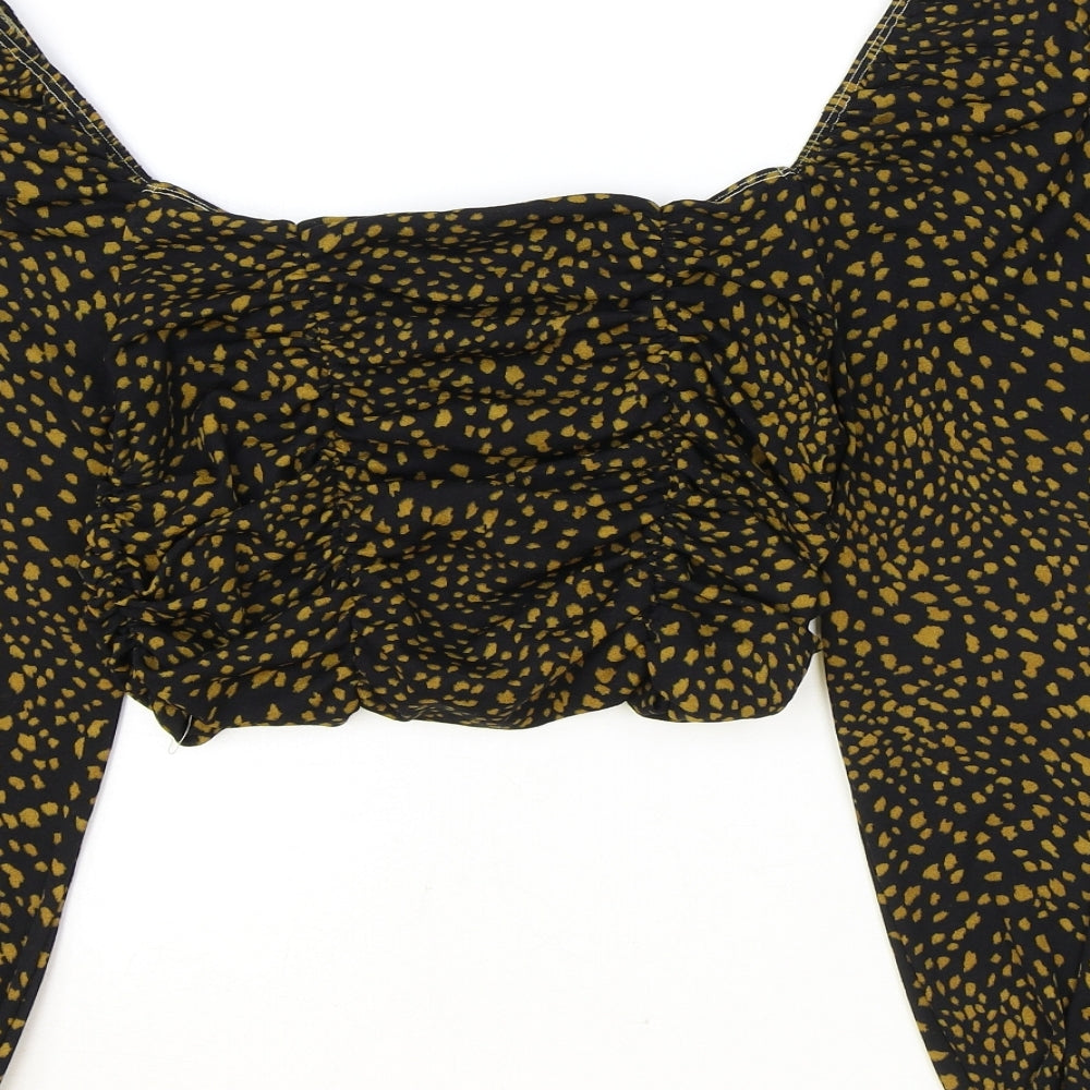 Topshop Womens Black Geometric Polyester Cropped Blouse Size 18 Square Neck