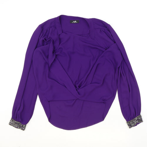 Wallis Womens Purple Polyester Basic Blouse Size 10 Round Neck