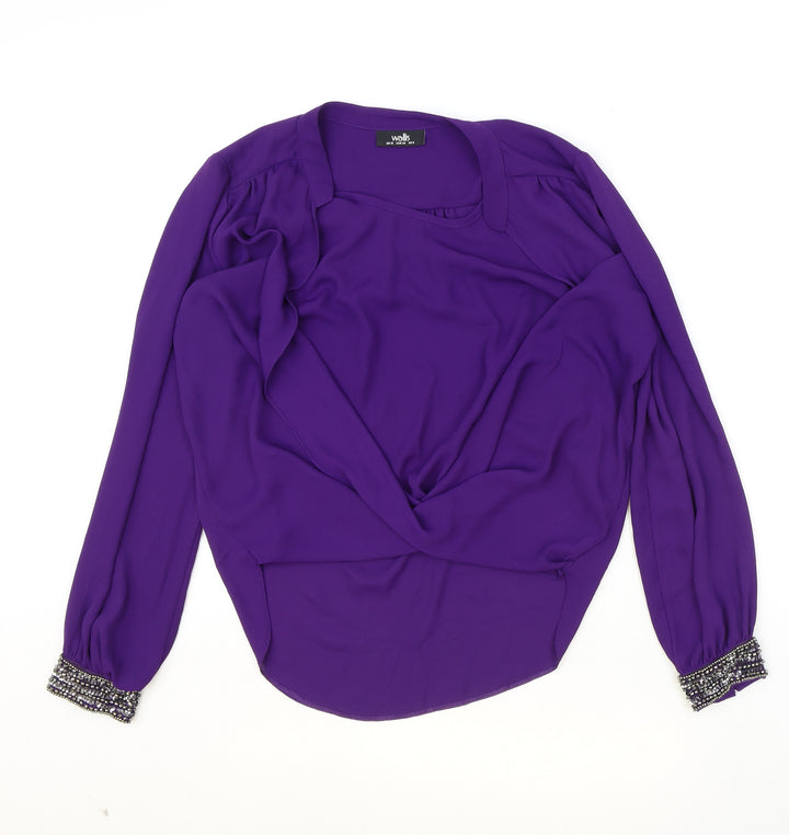 Wallis Womens Purple Polyester Basic Blouse Size 10 Round Neck