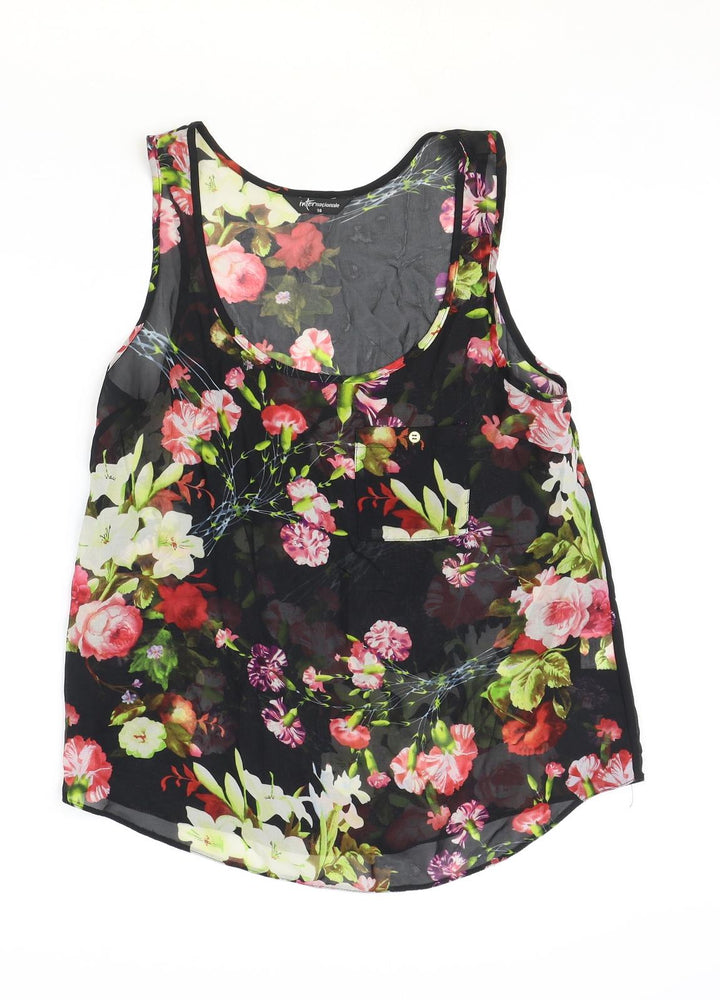 Internacionale Womens Beige Floral Polyester Basic Tank Size 10 Scoop Neck