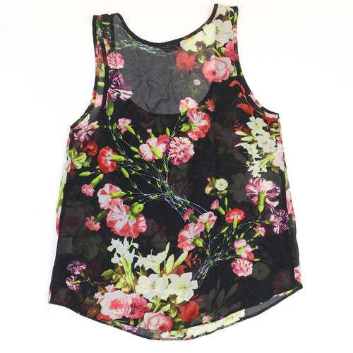 Internacionale Womens Beige Floral Polyester Basic Tank Size 10 Scoop Neck
