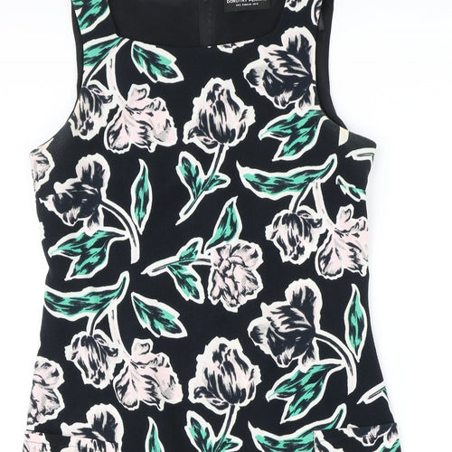 Dorothy Perkins Womens Black Floral Polyester Pencil Dress Size 12 Round Neck Zip