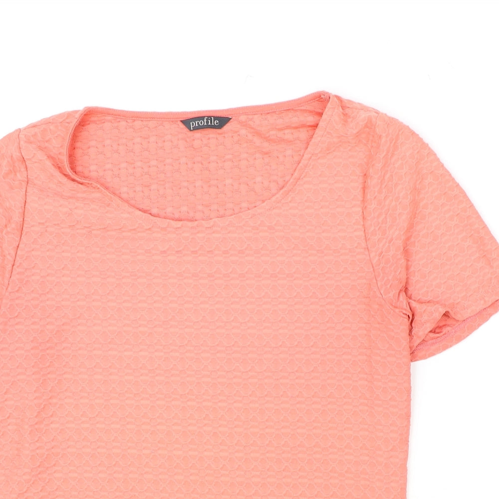 Profile Womens Pink Geometric Polyester Basic T-Shirt Size 14 Round Neck