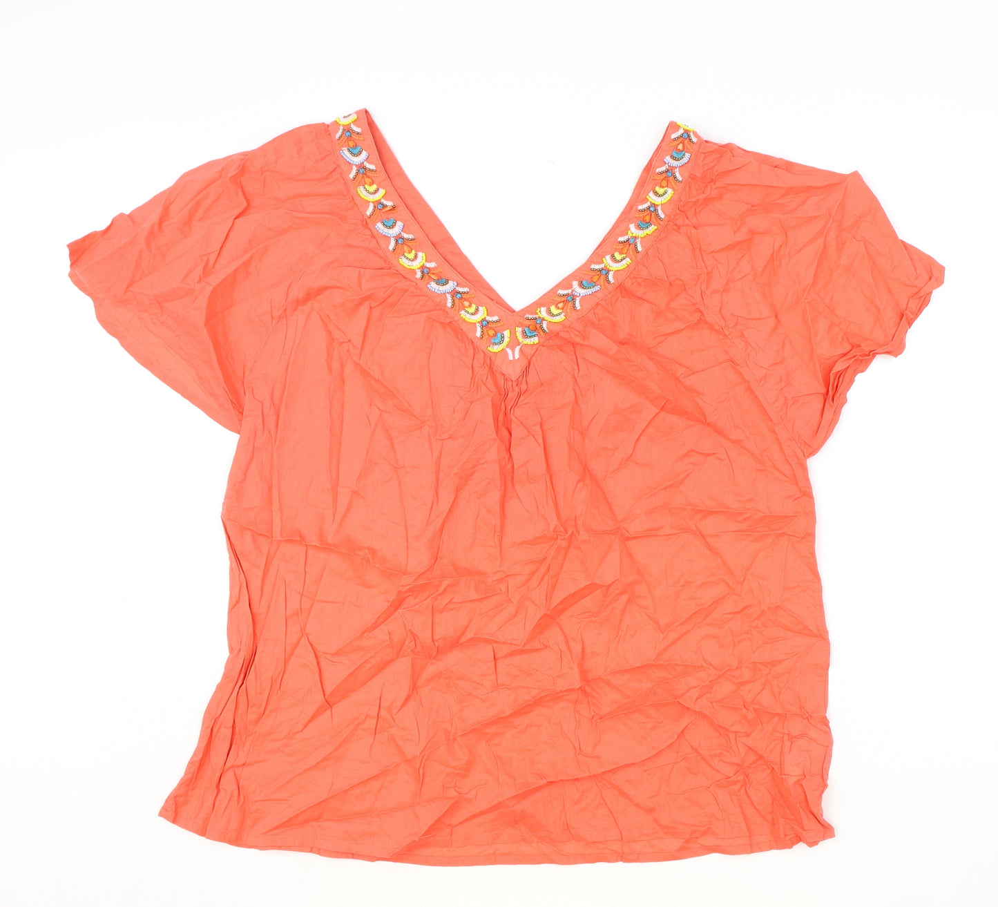 Monsoon Womens Pink 100% Cotton Basic Blouse Size S V-Neck