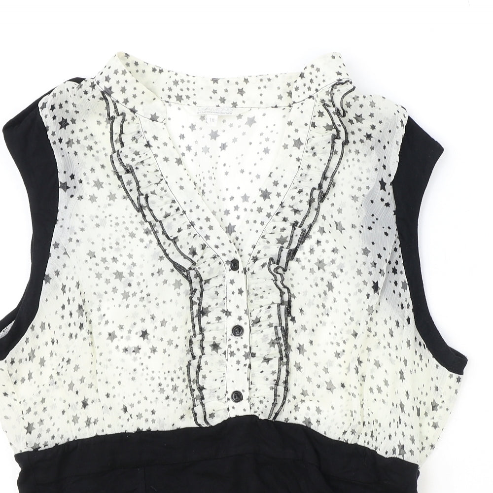 Diamond Womens Black Geometric Polyester Basic Blouse Size 18 V-Neck - Star Pattern