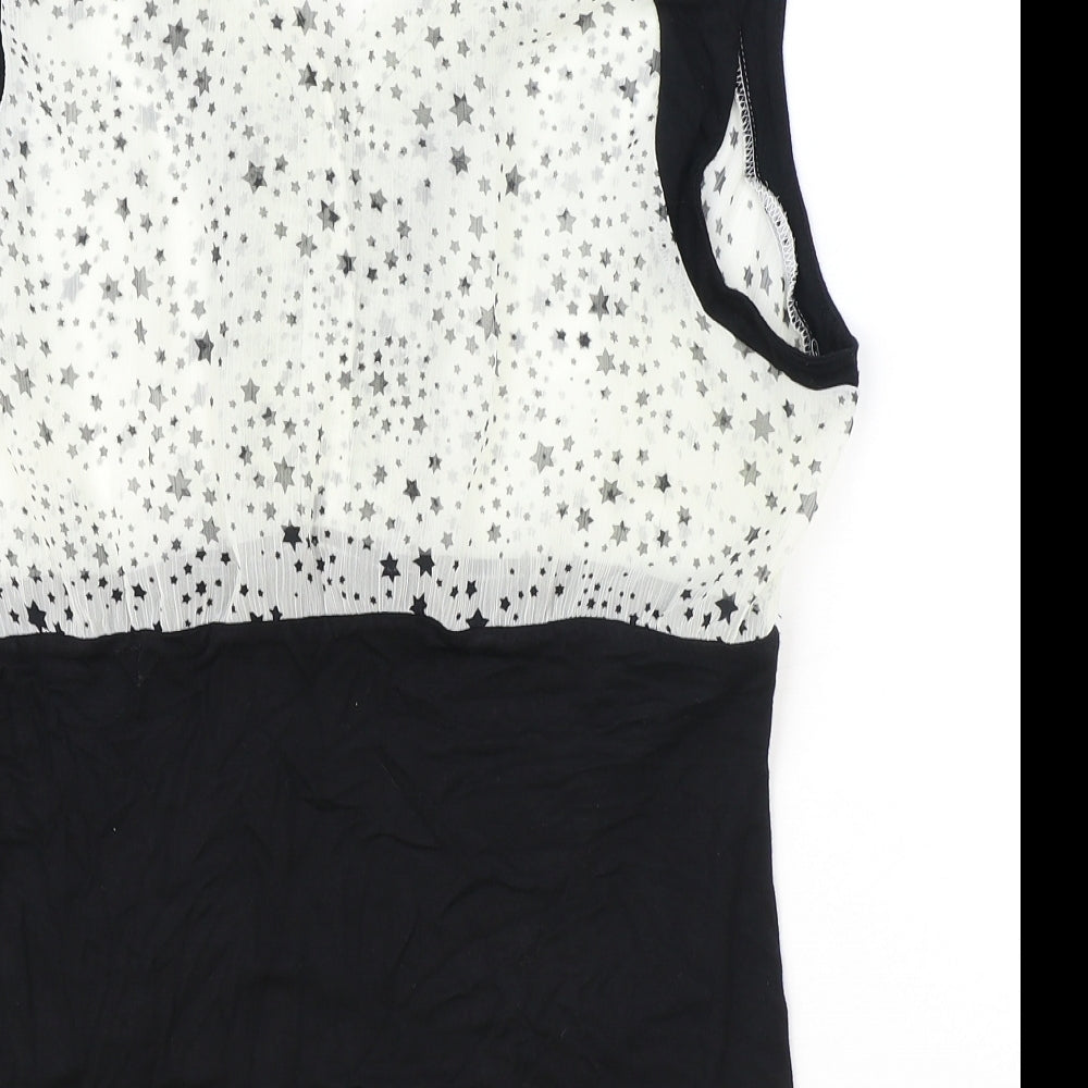 Diamond Womens Black Geometric Polyester Basic Blouse Size 18 V-Neck - Star Pattern