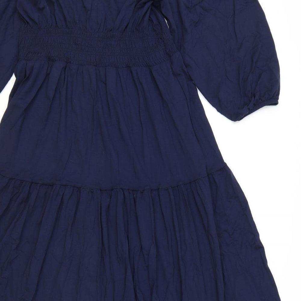 Marks and Spencer Womens Blue Viscose A-Line Size 10 Boat Neck Pullover