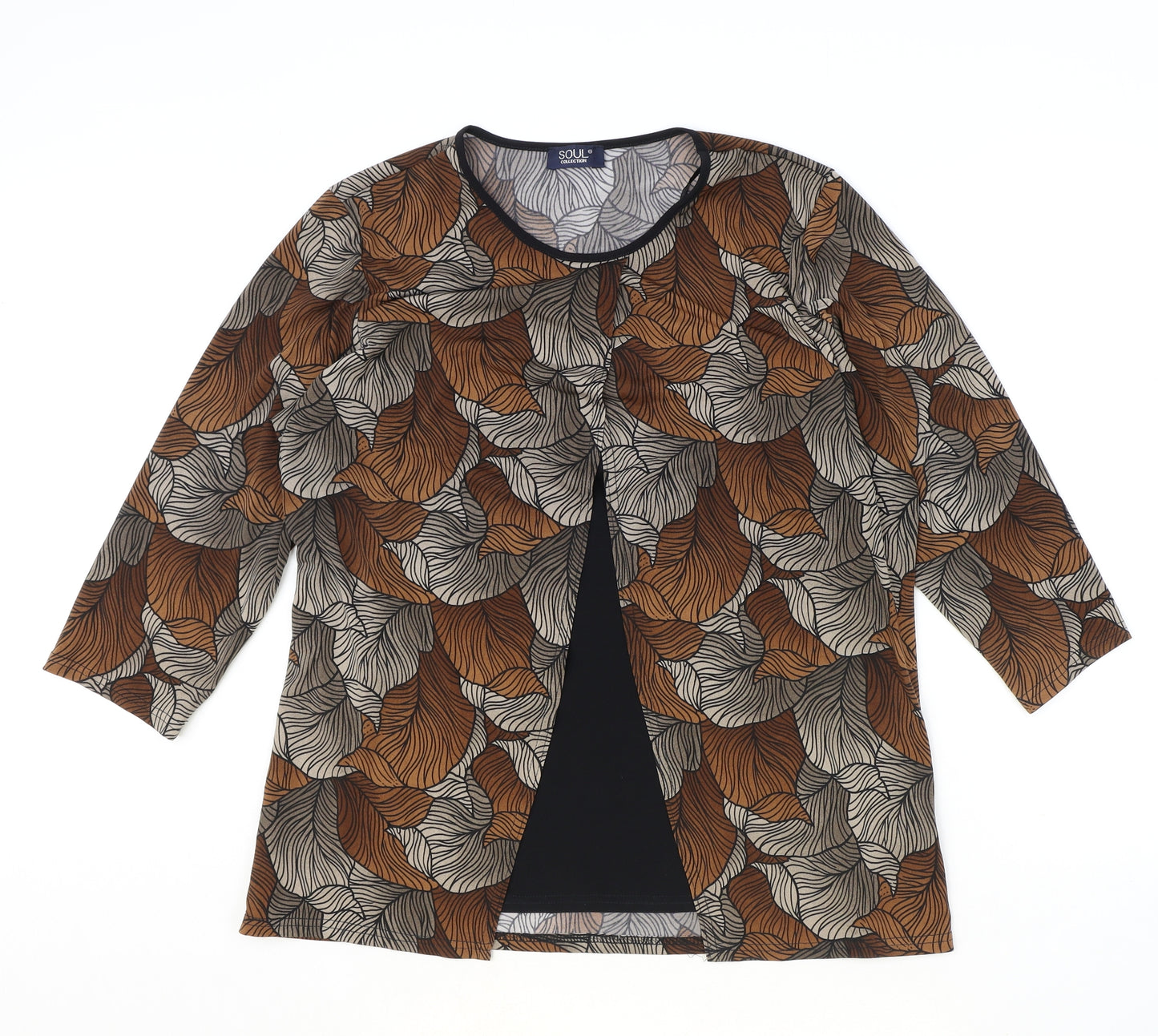 Soul Collection Womens Brown Geometric Polyester Basic T-Shirt Size 18 Round Neck