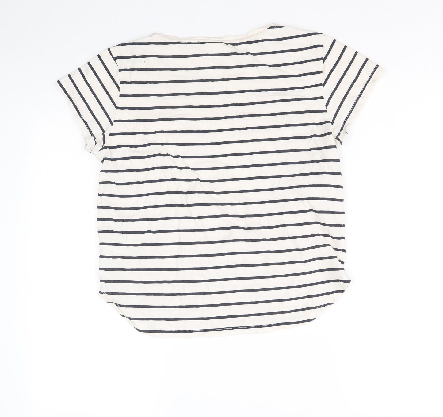H&M Womens Ivory Striped 100% Cotton Basic T-Shirt Size S V-Neck