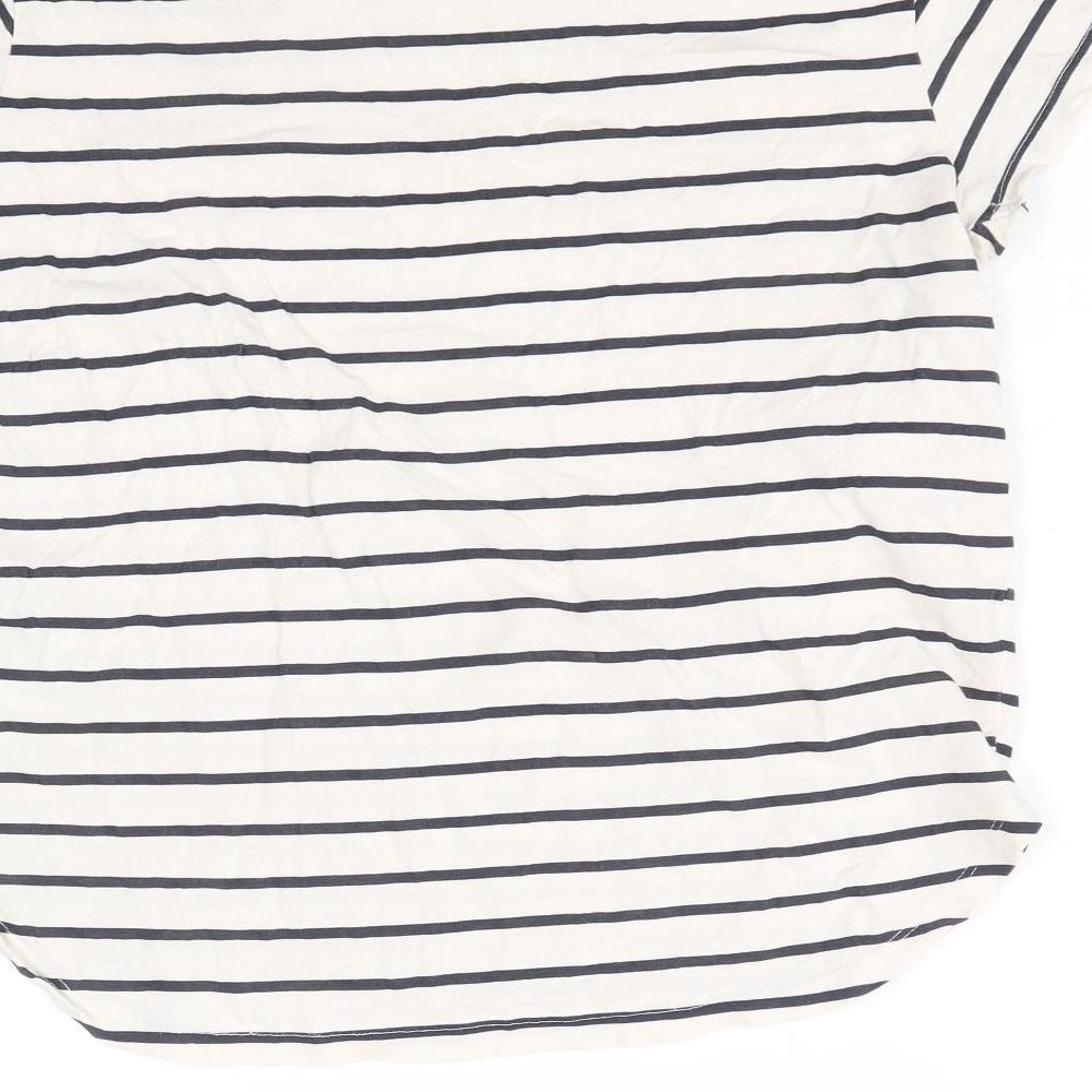 H&M Womens Ivory Striped 100% Cotton Basic T-Shirt Size S V-Neck