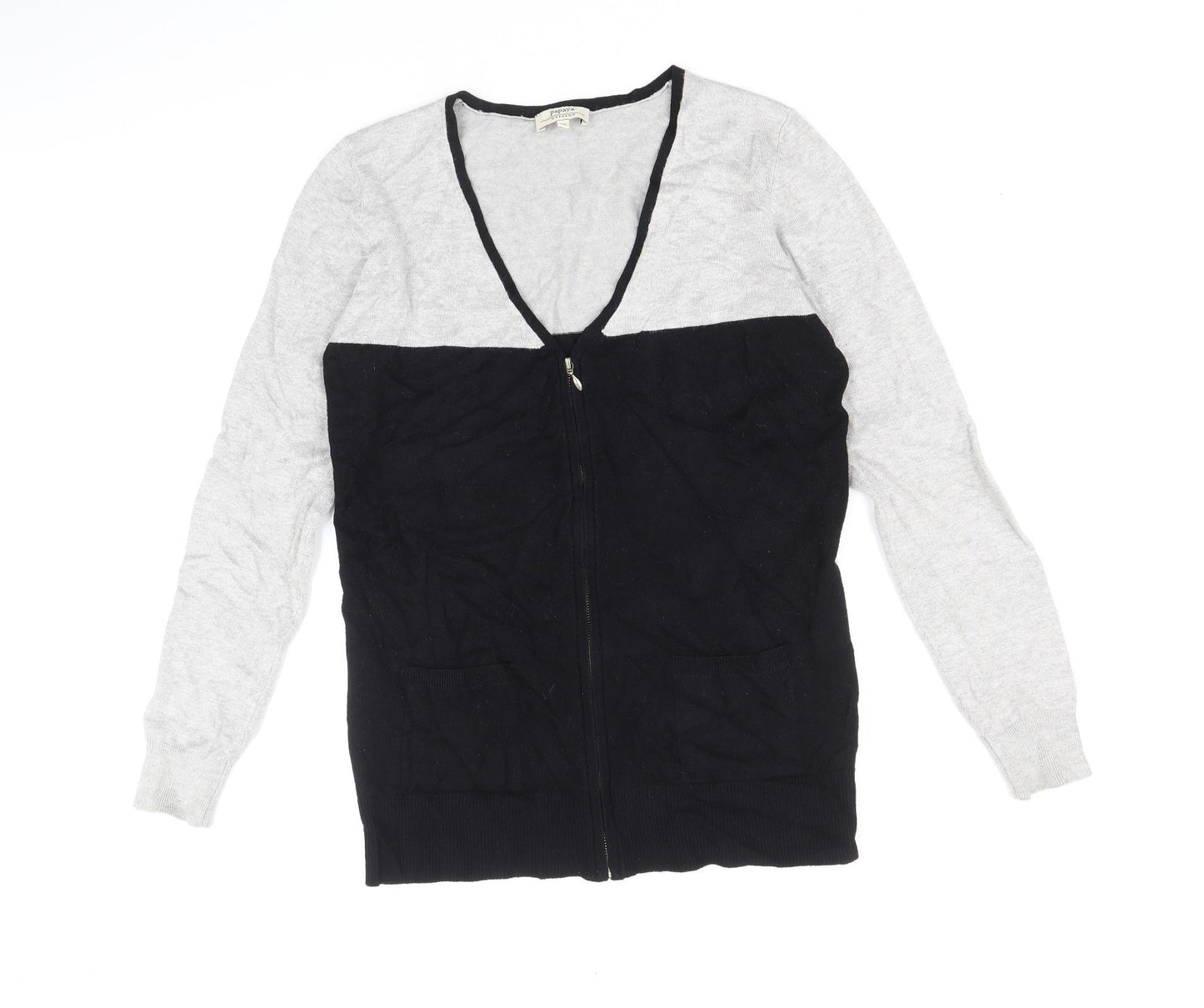 Papaya Womens Black V-Neck Viscose Full Zip Jumper Size 12