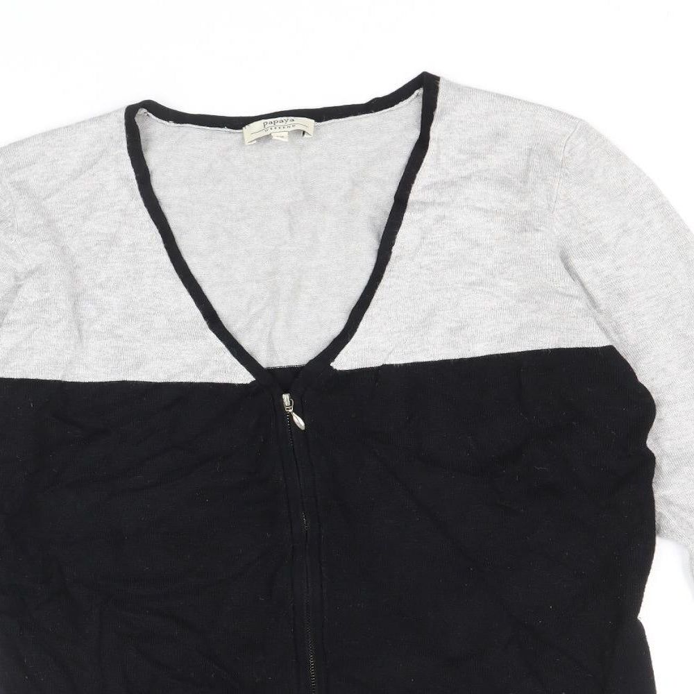 Papaya Womens Black V-Neck Viscose Full Zip Jumper Size 12