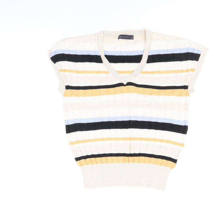 Marks and Spencer Womens Multicoloured V-Neck Striped Viscose Pullover Jumper Size M