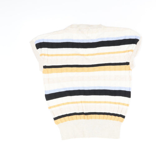 Marks and Spencer Womens Multicoloured V-Neck Striped Viscose Pullover Jumper Size M