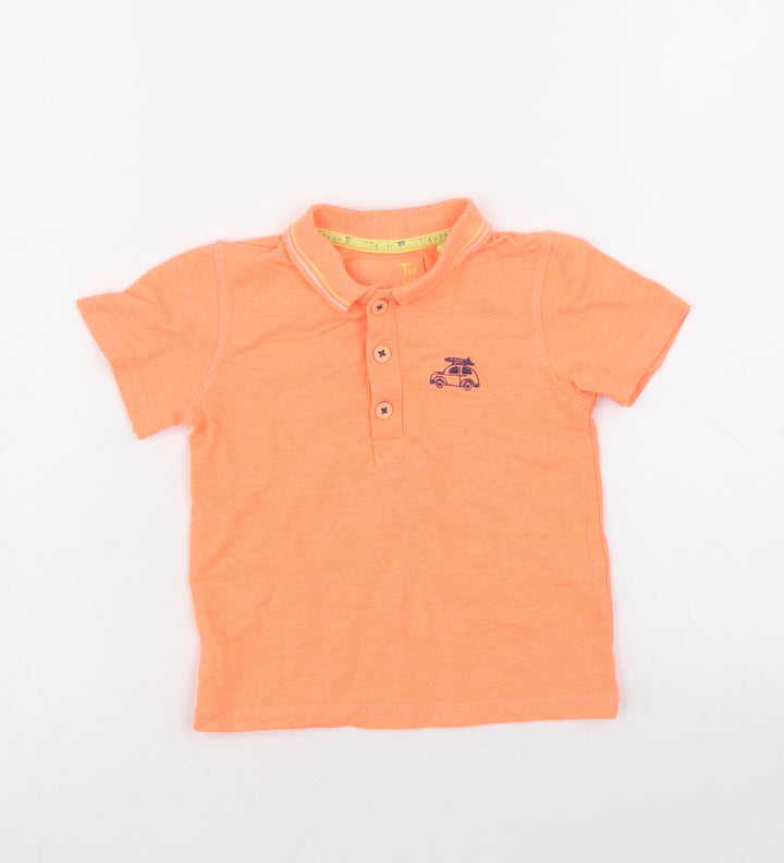 TU Boys Orange Polyester Basic Polo Size 18-24 Months Collared Button - Car