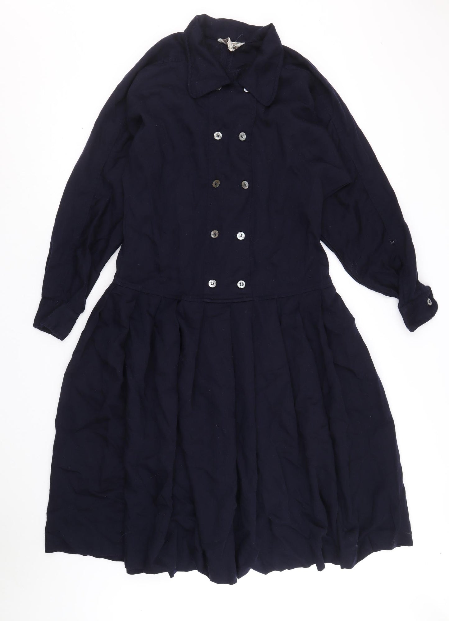 Jaeger Womens Blue Wool Shirt Dress Size 14 Collared Button