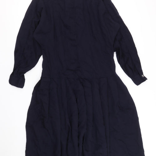 Jaeger Womens Blue Wool Shirt Dress Size 14 Collared Button