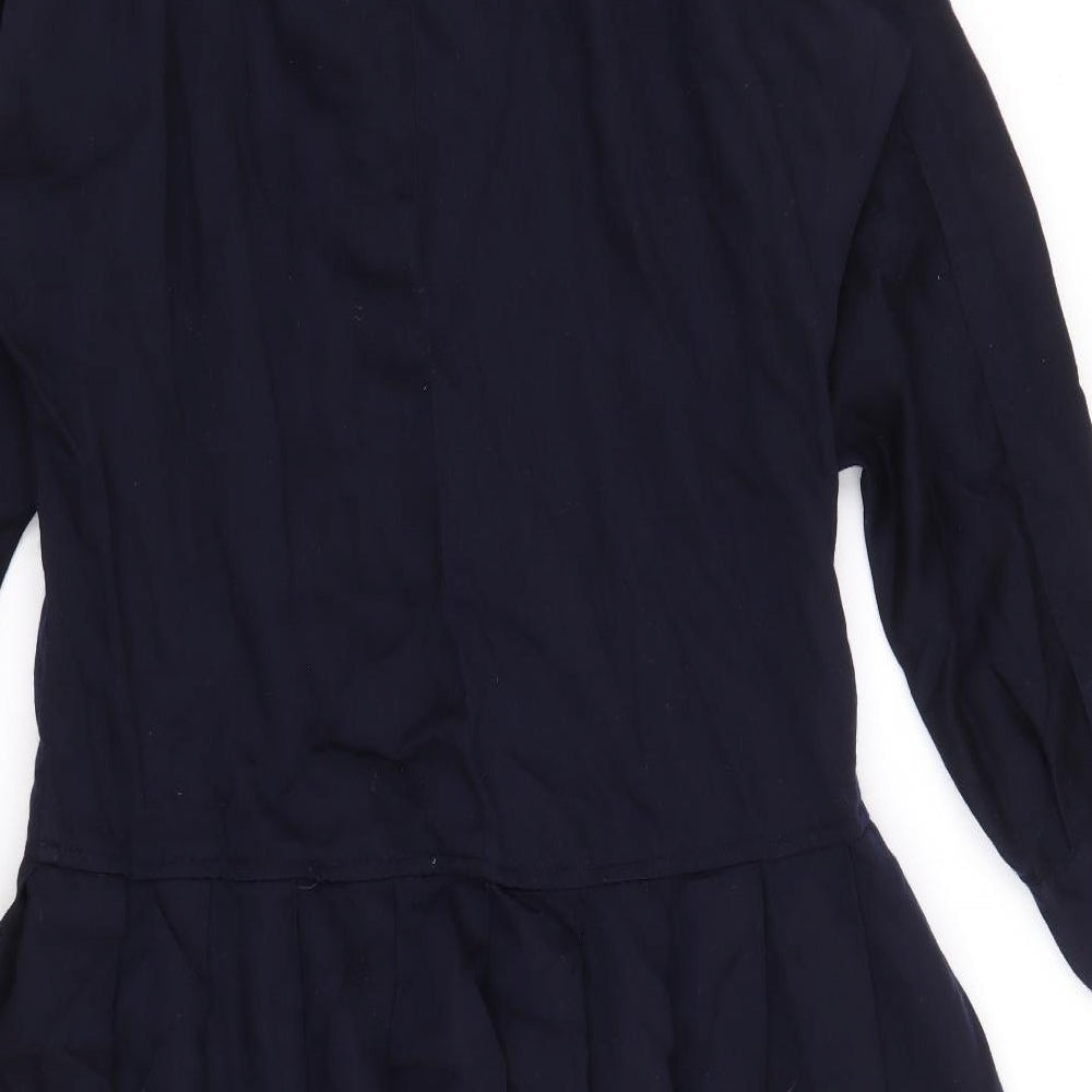 Jaeger Womens Blue Wool Shirt Dress Size 14 Collared Button