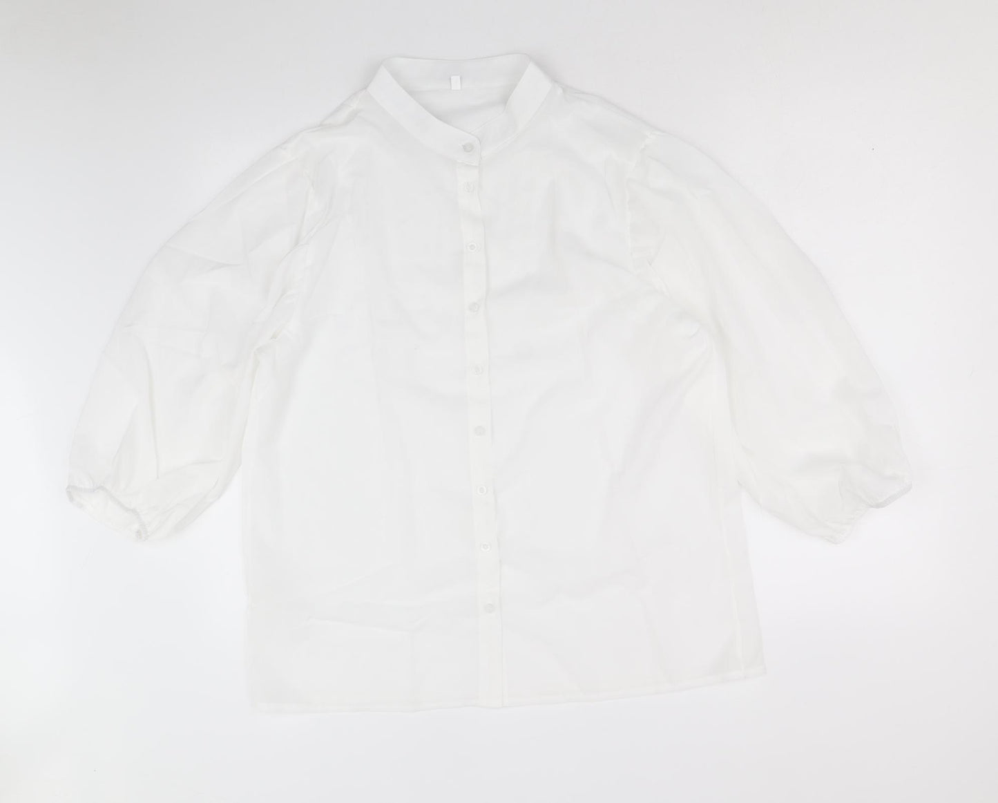 Preworn Womens White Polyester Basic Button-Up Size XL High Neck