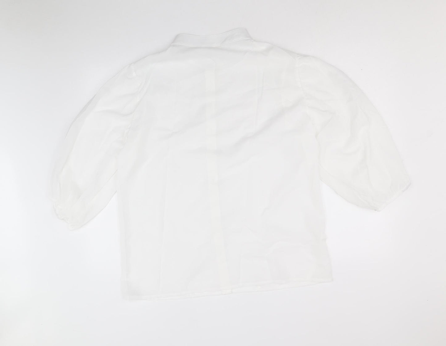 Preworn Womens White Polyester Basic Button-Up Size XL High Neck