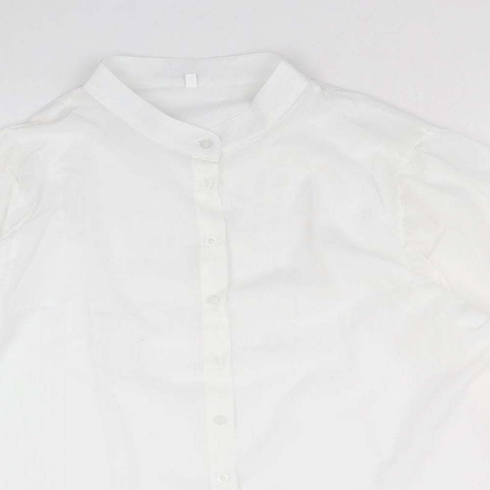 Preworn Womens White Polyester Basic Button-Up Size XL High Neck