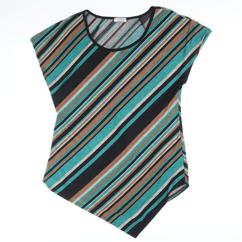 Rue Jiya Womens Multicoloured Striped Viscose Basic T-Shirt Size XL Scoop Neck