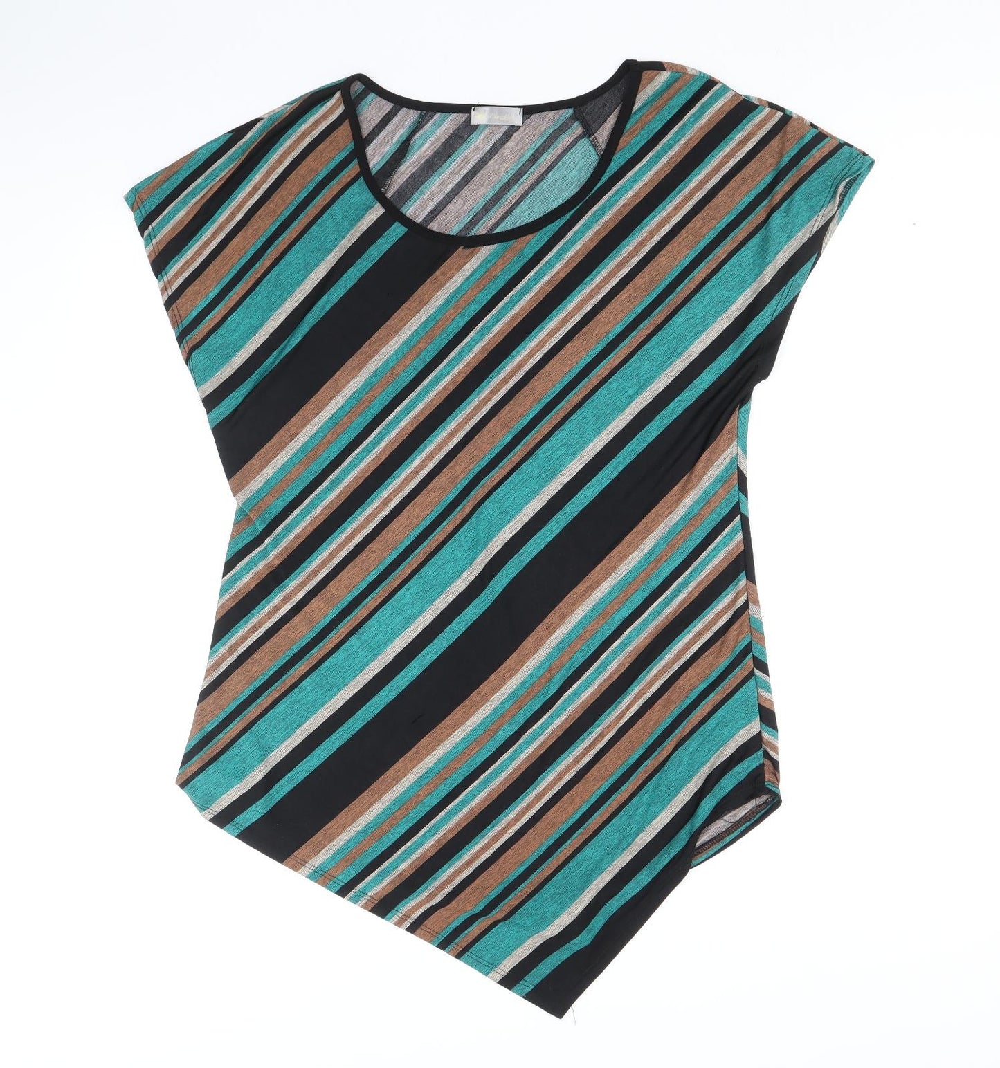 Rue Jiya Womens Multicoloured Striped Viscose Basic T-Shirt Size XL Scoop Neck