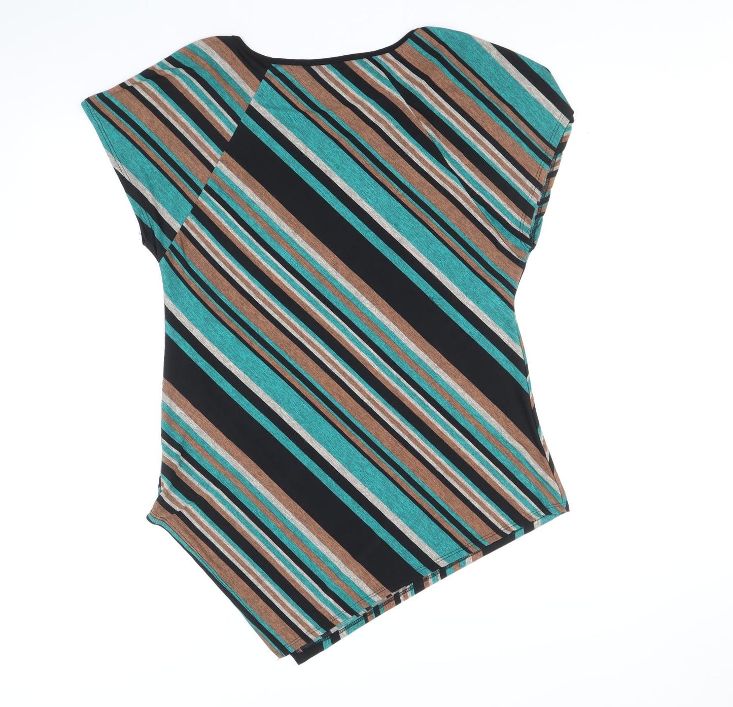 Rue Jiya Womens Multicoloured Striped Viscose Basic T-Shirt Size XL Scoop Neck