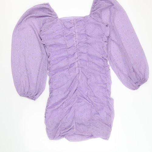 Boohoo Womens Purple Geometric Polyester Bodycon Size 12 Square Neck Pullover