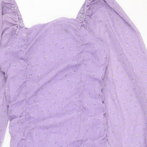 Boohoo Womens Purple Geometric Polyester Bodycon Size 12 Square Neck Pullover