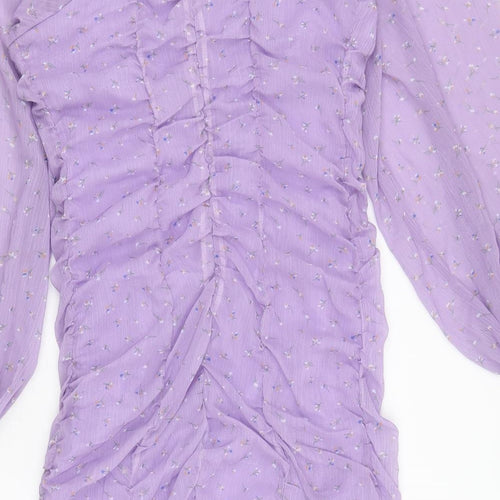 Boohoo Womens Purple Geometric Polyester Bodycon Size 12 Square Neck Pullover