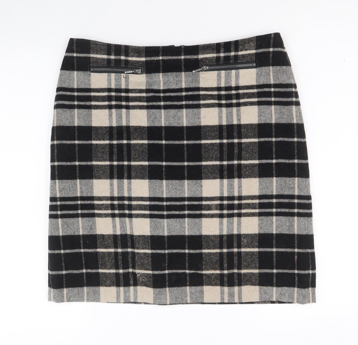 Marks and Spencer Womens Black Plaid Wool Straight & Pencil Skirt Size 12 Zip