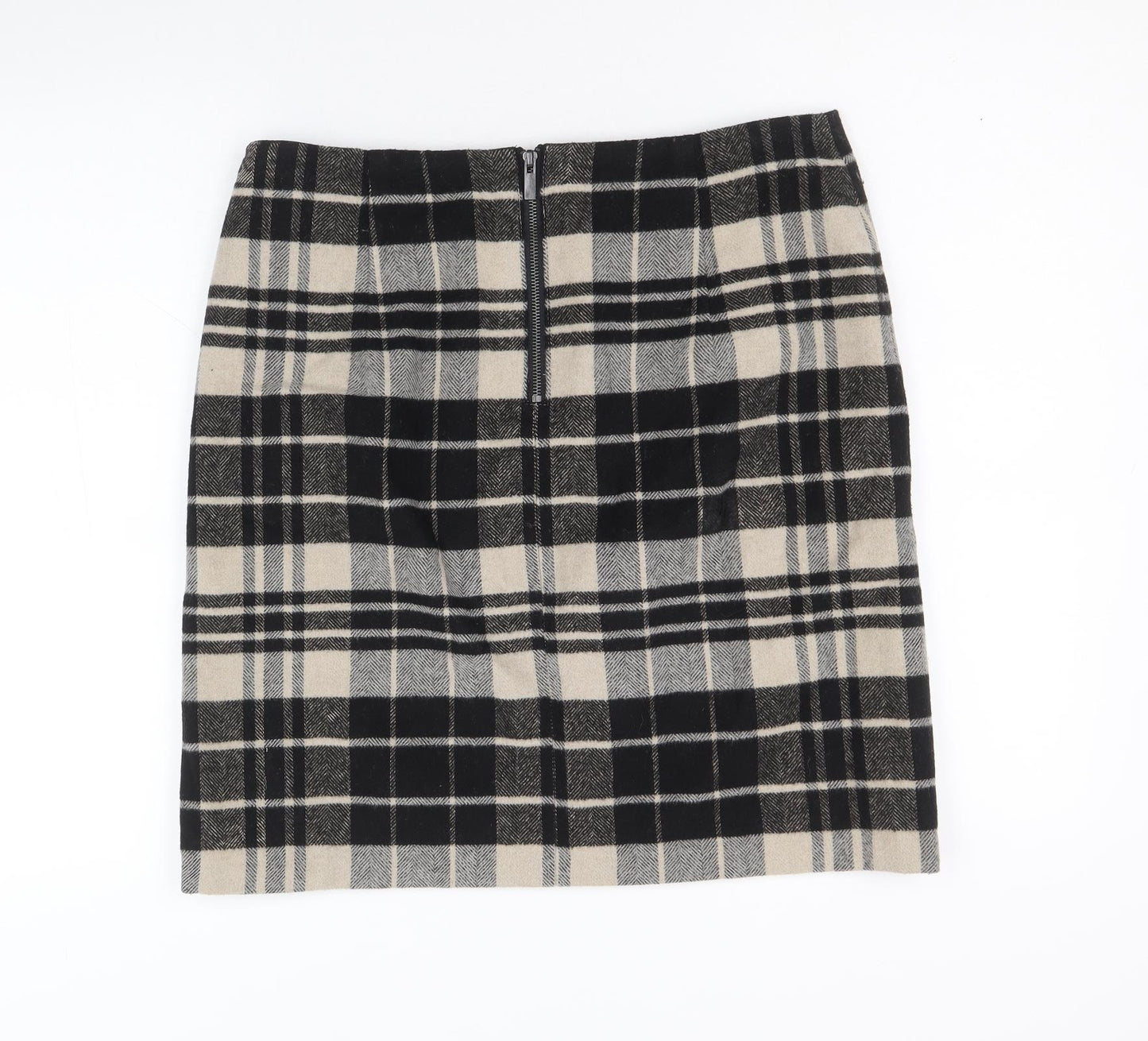 Marks and Spencer Womens Black Plaid Wool Straight & Pencil Skirt Size 12 Zip