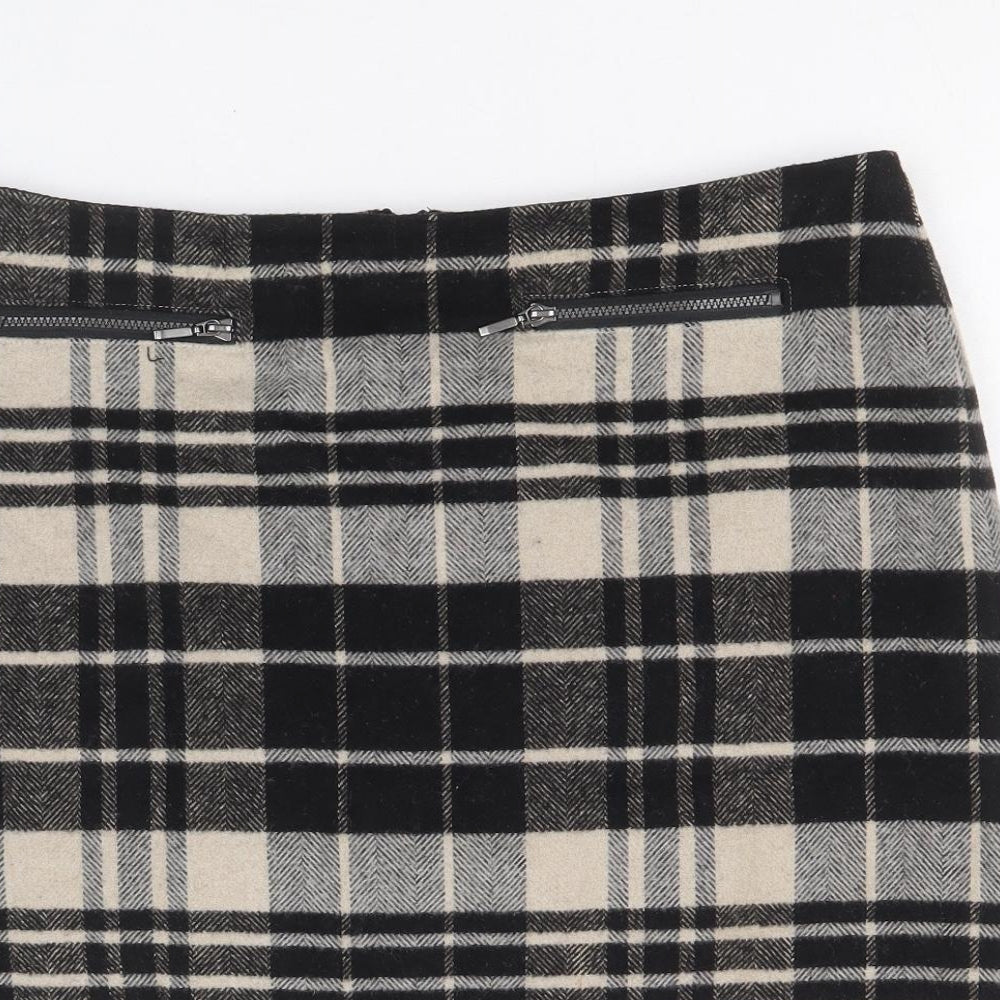 Marks and Spencer Womens Black Plaid Wool Straight & Pencil Skirt Size 12 Zip