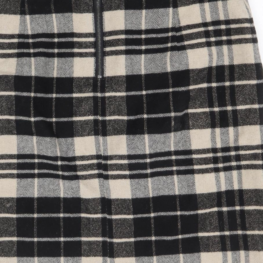 Marks and Spencer Womens Black Plaid Wool Straight & Pencil Skirt Size 12 Zip
