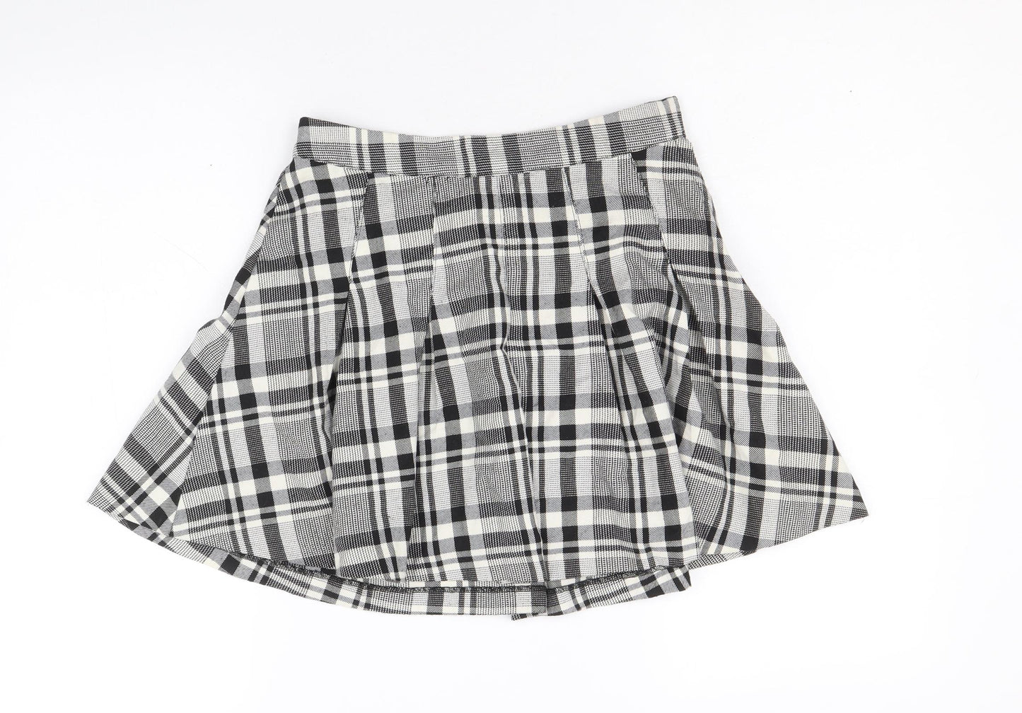 Divided by H&M Womens Black Plaid Polyester Skater Skirt Size 8 Zip