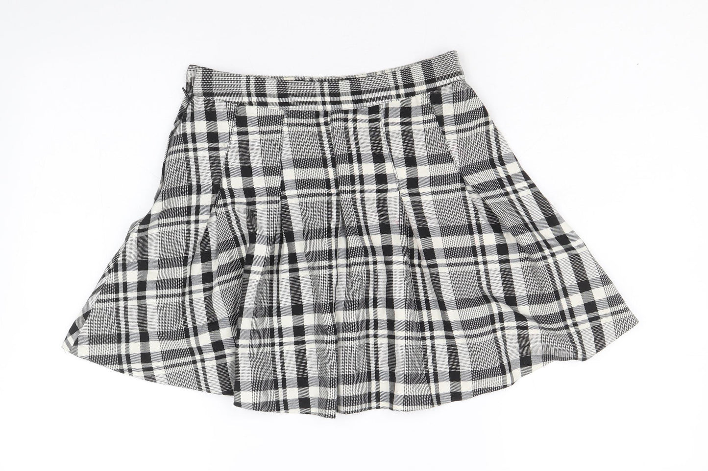 Divided by H&M Womens Black Plaid Polyester Skater Skirt Size 8 Zip