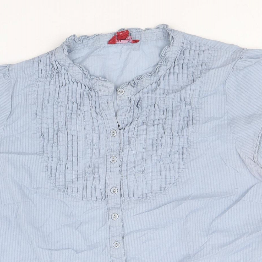 Monsoon Womens Blue 100% Cotton Basic Blouse Size 16 Round Neck
