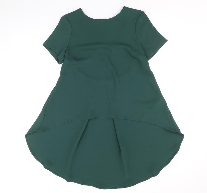 Topshop Womens Green Polyacrylate Fibre Basic Blouse Size 8 Round Neck - Asymmetric