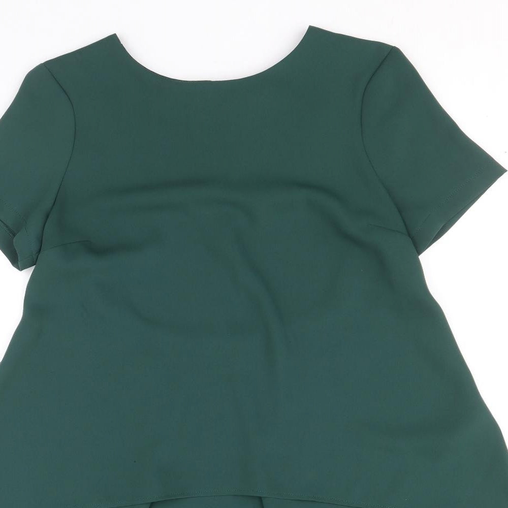 Topshop Womens Green Polyacrylate Fibre Basic Blouse Size 8 Round Neck - Asymmetric
