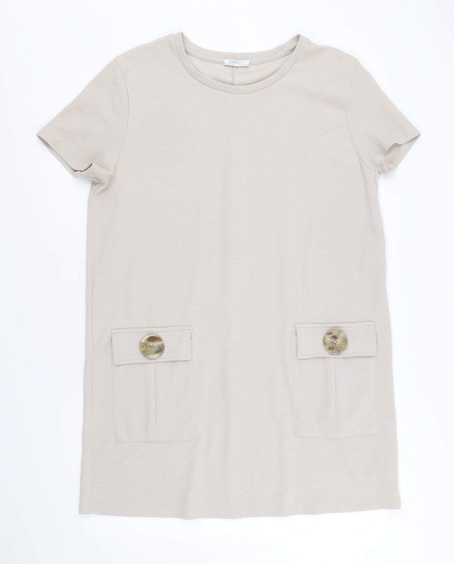 Zara Womens Beige Polyester A-Line Size S Round Neck Pullover