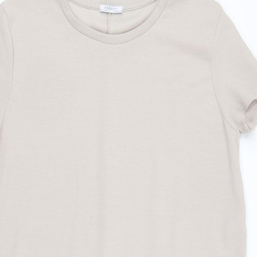Zara Womens Beige Polyester A-Line Size S Round Neck Pullover
